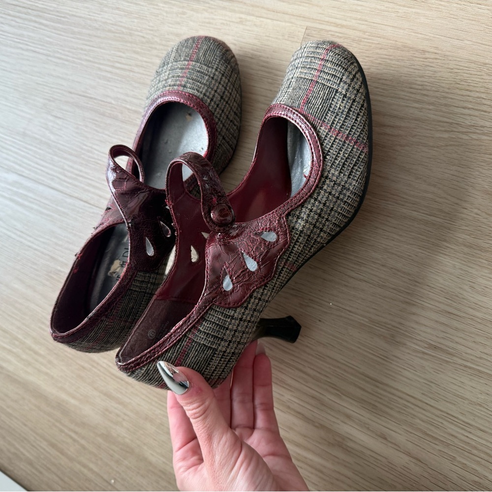 Marina Rinaldi Checkered Heels with Burgundy Trim
